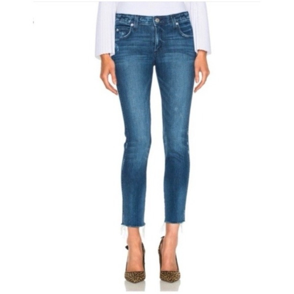 AMO Jeans Womens  Size 26 Pacific Blue Raw Hem Stix Crop Low Rise Luxury‎